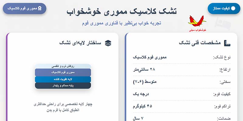 تشک کلاسیک مموری خوشخواب